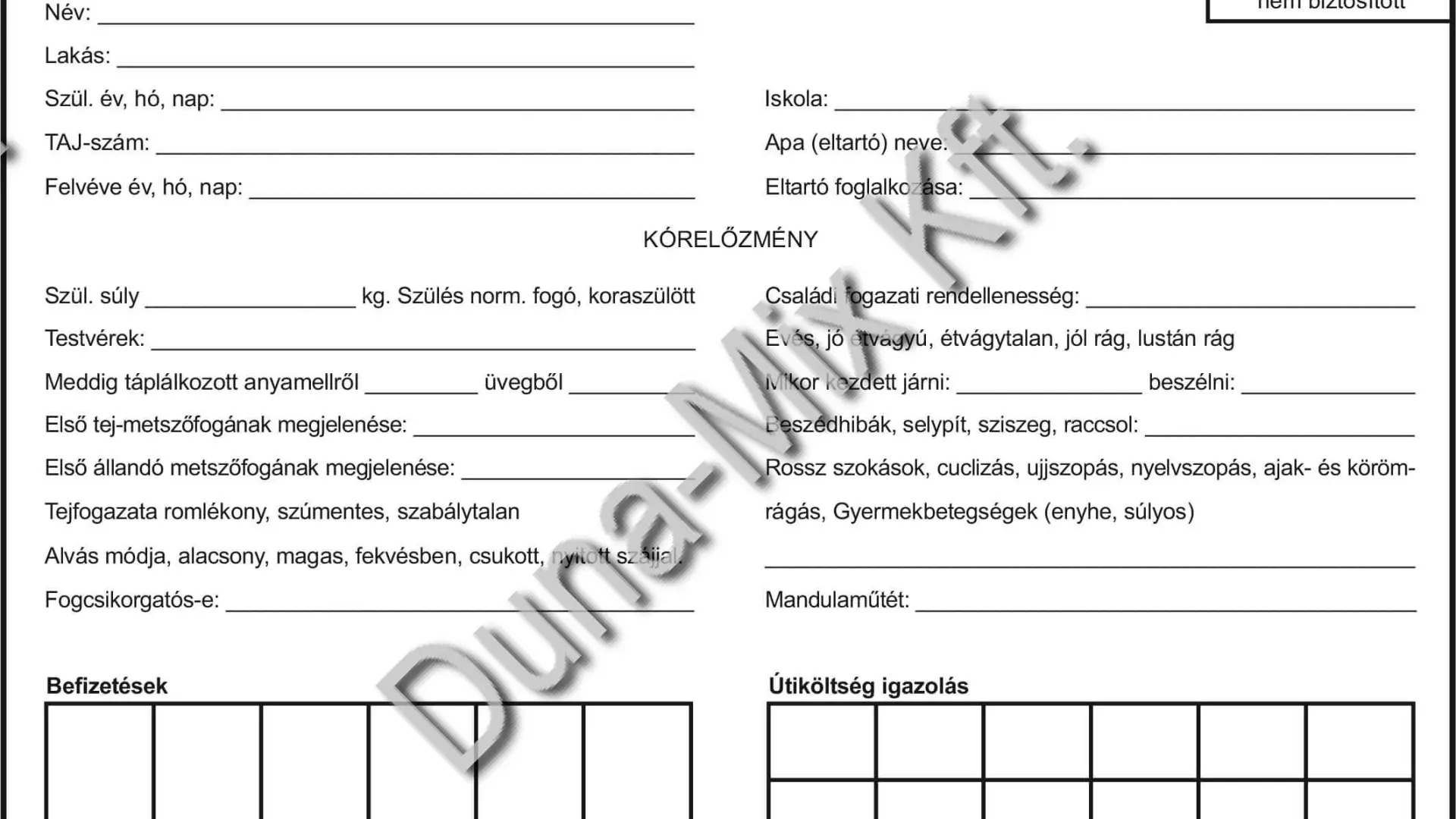 Fogszabályozási törzslap